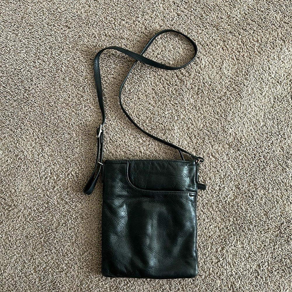 Black leather cross body purse